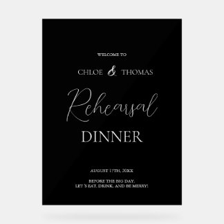 Black Acrylic Rehearsal Dinner Welcome Sign