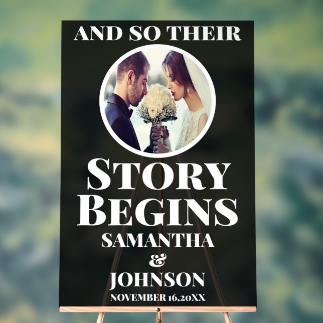 Black Acrylic Story Begins Wedding Welcome Sign (Neutral)