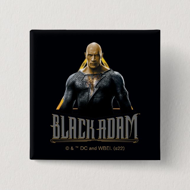 Black Adam Character and Name Graphic 2 Inch Square Button (Front)