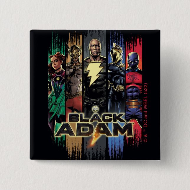 Black Adam Characters In Stripes Graphic 2 Inch Square Button (Front)