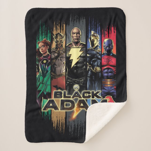 Black Adam Characters In Stripes Graphic Sherpa Blanket (Front)