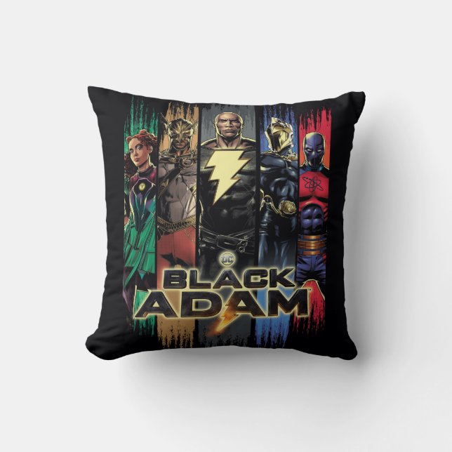 Black Adam Characters In Stripes Graphic Throw Pillow (Front)