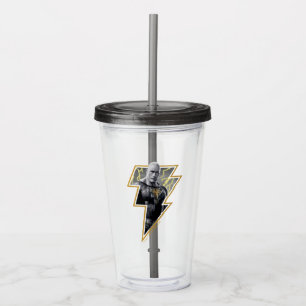 Black Adam Gray and Gold Lightning Graphic Acrylic Tumbler