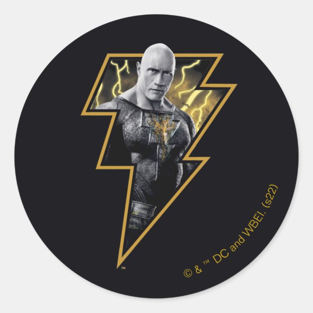Black Adam Gray and Gold Lightning Graphic Classic Round Sticker (Front)