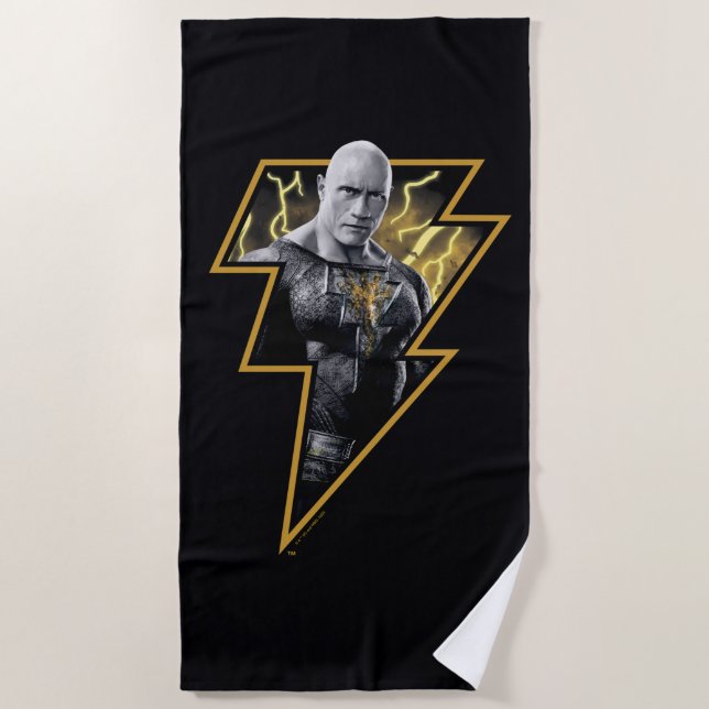 Black Adam Grey and Gold Lightning Graphic Beach Towel (Front)