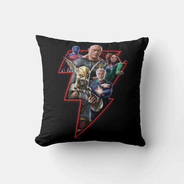 Black Adam Group Lightning Graphic Throw Pillow (Front)