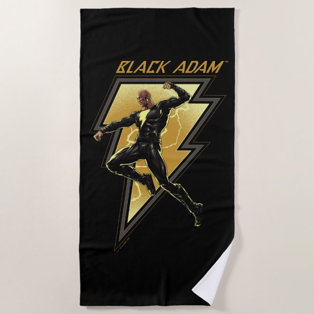 Black Adam Lightning Bolt Character Illustration Beach Towel (Front)
