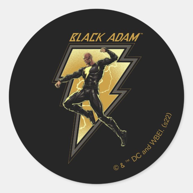 Black Adam Lightning Bolt Character Illustration Classic Round Sticker (Front)