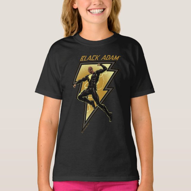 Black Adam Lightning Bolt Character Illustration T-Shirt (Front)