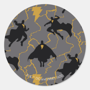 Black Adam Lightning Silhouette Pattern Classic Round Sticker