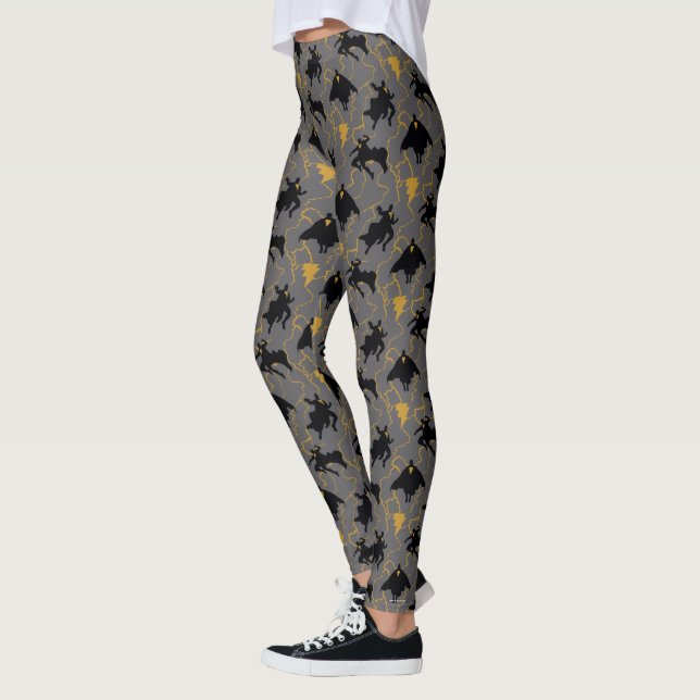 Black Adam Lightning Silhouette Pattern Leggings (Left)