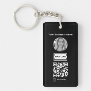 Black Add Custom Business Logo Photo Qr Code Keych Keychain