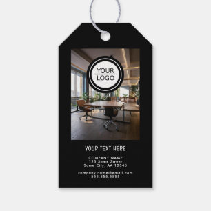 Black Add Logo Custom Text QR Code Company Photo Gift Tags