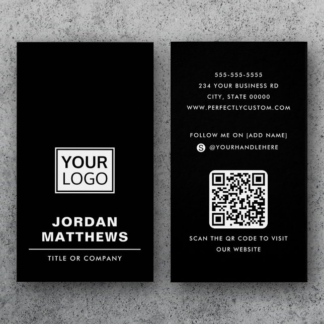 Black add logo social media QR code business card (Black add logo social media QR code business card)