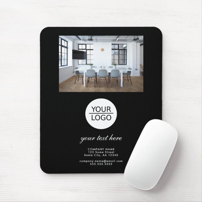 Black Add your Logo Custom Text Promotion Photo  Mouse Pad (With Mouse)