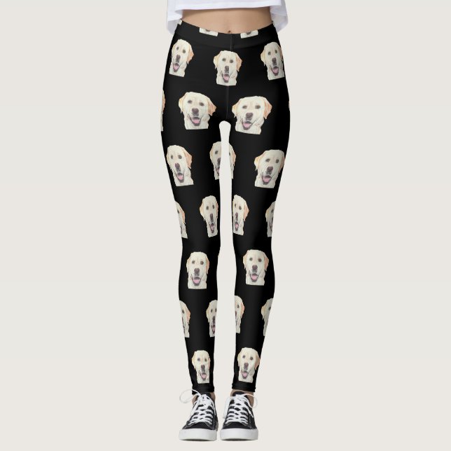 Black Adorable Jaune Labrador Retriever Leggings (Devant)