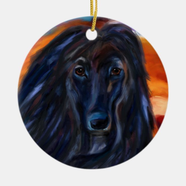 Black Afghan Hound Ceramic Ornament (Front)
