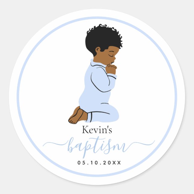 Black African American Baby Boy Baptism Sticker (Front)