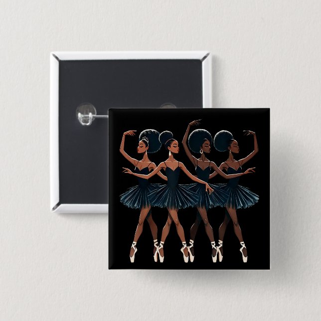 Black African American Ballerina Ballet Dance Girl 2 Inch Square Button (Front & Back)
