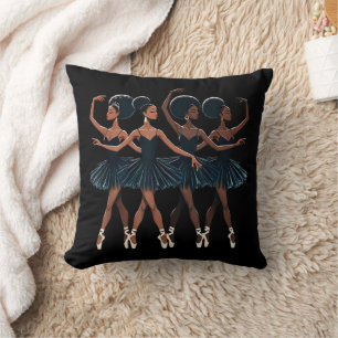 Black African American Ballerina Ballet Dance Girl Throw Pillow