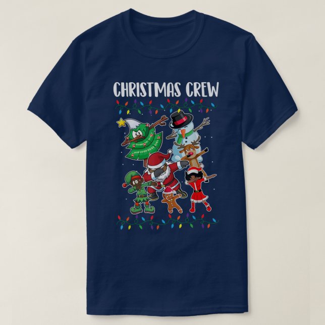 Black African American Christmas Crew Dabbing Sant T-Shirt (Design Front)