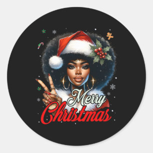 Black African American Christmas Girl Melanin Sant Classic Round Sticker