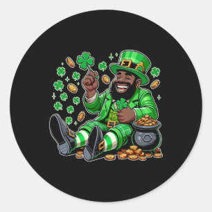 Black African American Leprechaun Saint Patrick's Classic Round Sticker