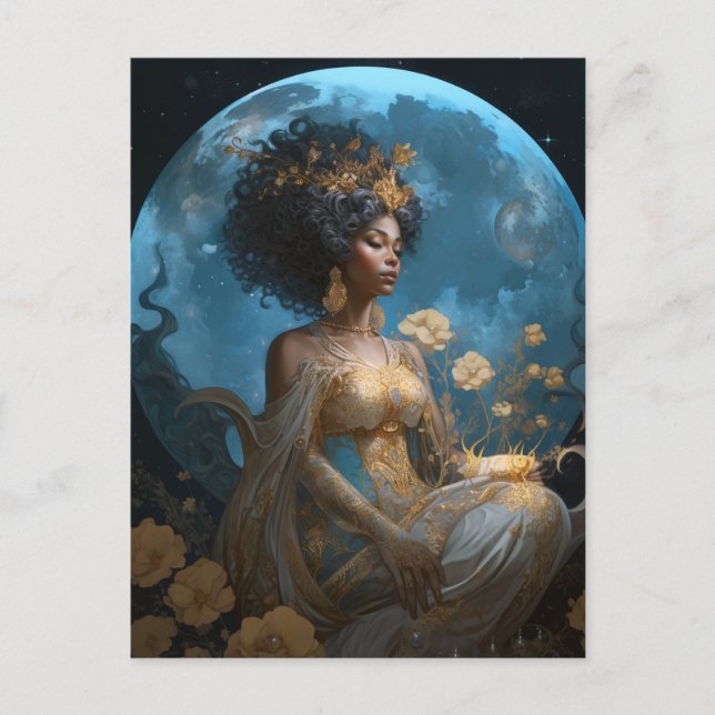 Black African-American Moon Goddess Queen Fantasy Postcard (Front)