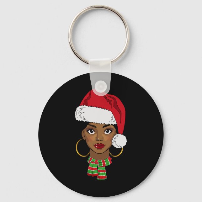 Black African American Santa Afro Christmas Melani Keychain (Front)