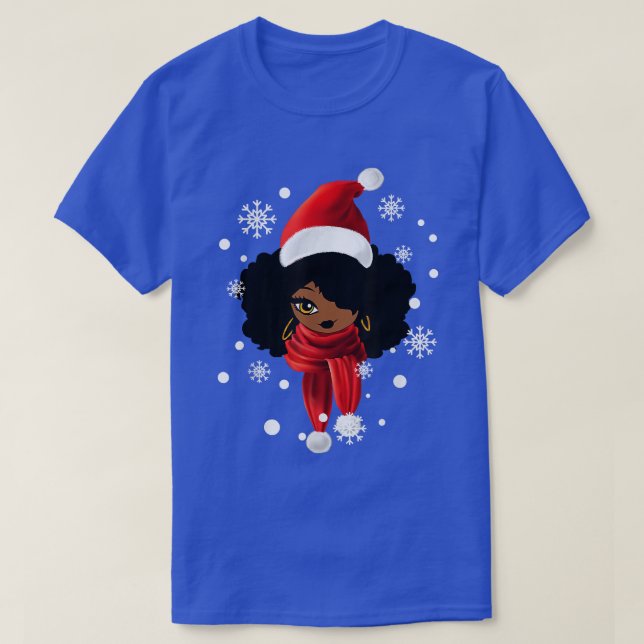 Black African American Santa Apparel Christmas Mel T-Shirt (Design Front)