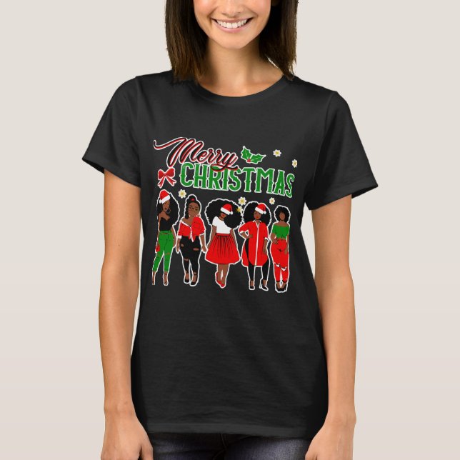Black African American Santa Christmas T-Shirt (Front)
