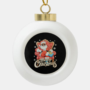 Black African American Santa Christmas Xmas Ceramic Ball Christmas Ornament