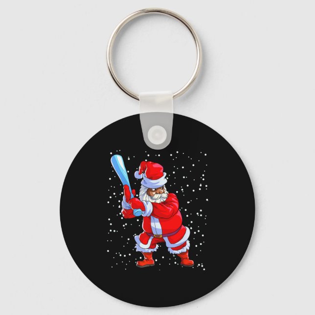 Black African American Santa Claus Baseball Afro C Keychain (Front)