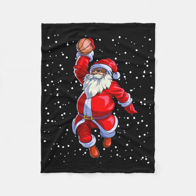 Black African American Santa Claus Basketball Afro Fleece Blanket (Front)