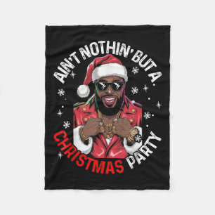 Black African American Santa Claus Christmas Pajam Fleece Blanket
