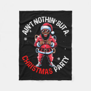 Black African American Santa Claus Christmas Pajam Fleece Blanket