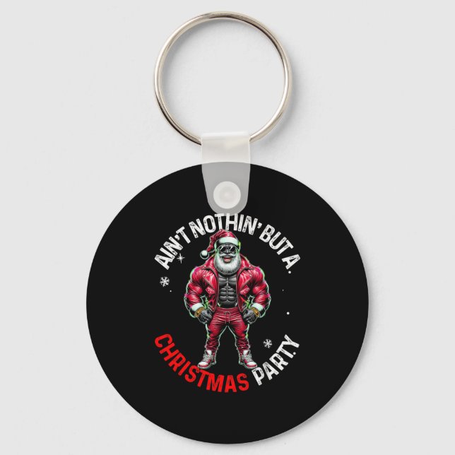 Black African American Santa Claus Christmas Pajam Keychain (Front)