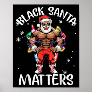 Black African American Santa Claus Christmas Pajam Poster