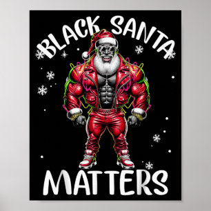 Black African American Santa Claus Christmas Pajam Poster