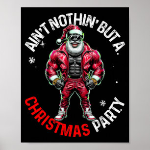 Black African American Santa Claus Christmas Pajam Poster