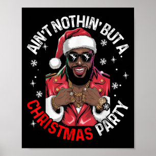 Black African American Santa Claus Christmas Pajam Poster
