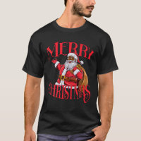 Black African American Santa Claus Christmas T Shi