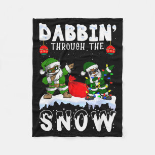 Black African American Santa Claus Dabbing Christm Fleece Blanket