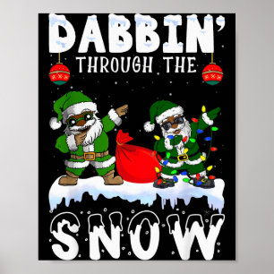 Black African American Santa Claus Dabbing Christm Poster