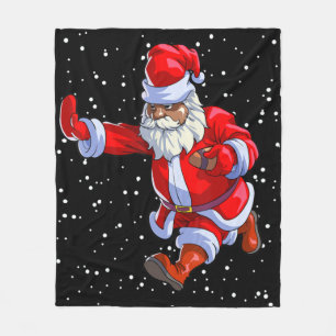 Black African American Santa Claus Football Afro C Fleece Blanket