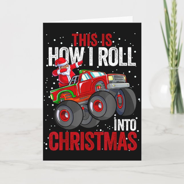 Black African American Santa Claus Monster Truck C Card (Front)