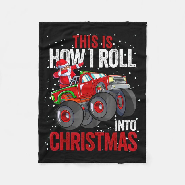 Black African American Santa Claus Monster Truck C Fleece Blanket (Front)