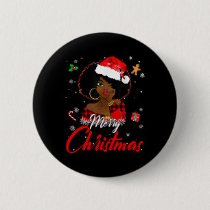 Black African Girl American Melanin Christmas Sant 2 Inch Round Button