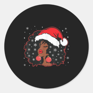 Black African Girl American Melanin Christmas Sant Classic Round Sticker