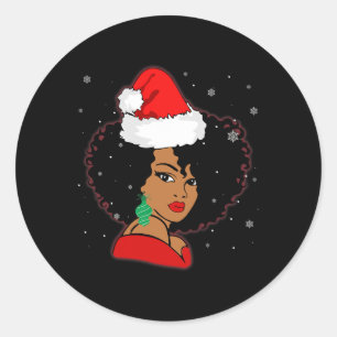 Black African Girl American Melanin Christmas Sant Classic Round Sticker